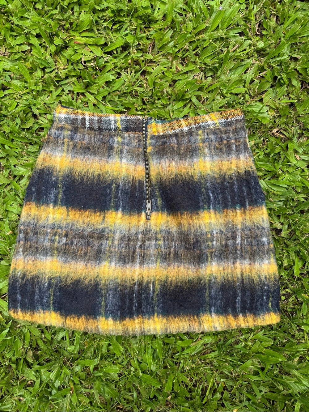 Plaid Yellow & Black Wool Blend Mini Skirt